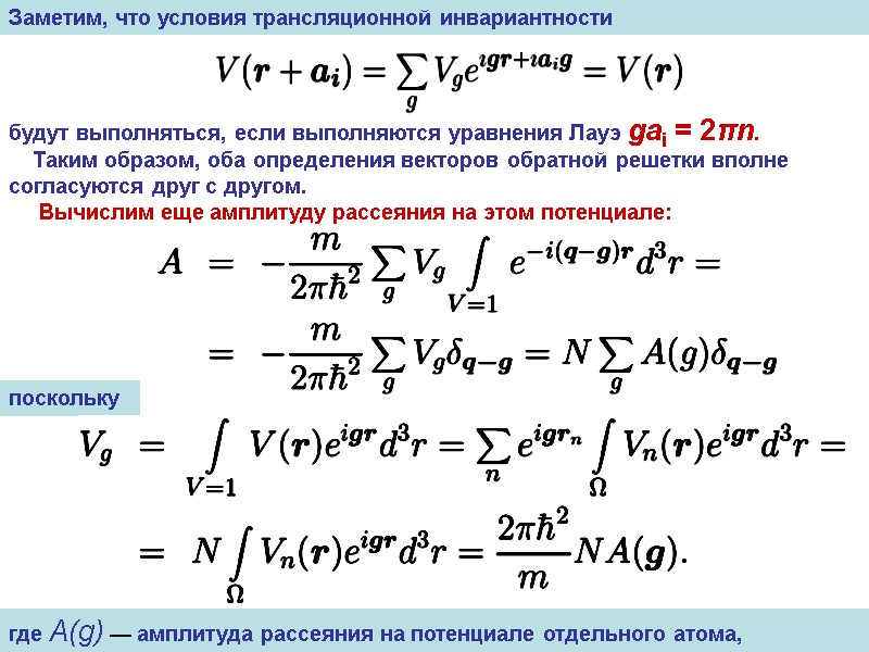 будут выполняться, если выполняются уравнения Лауэ gai = 2πn.     
